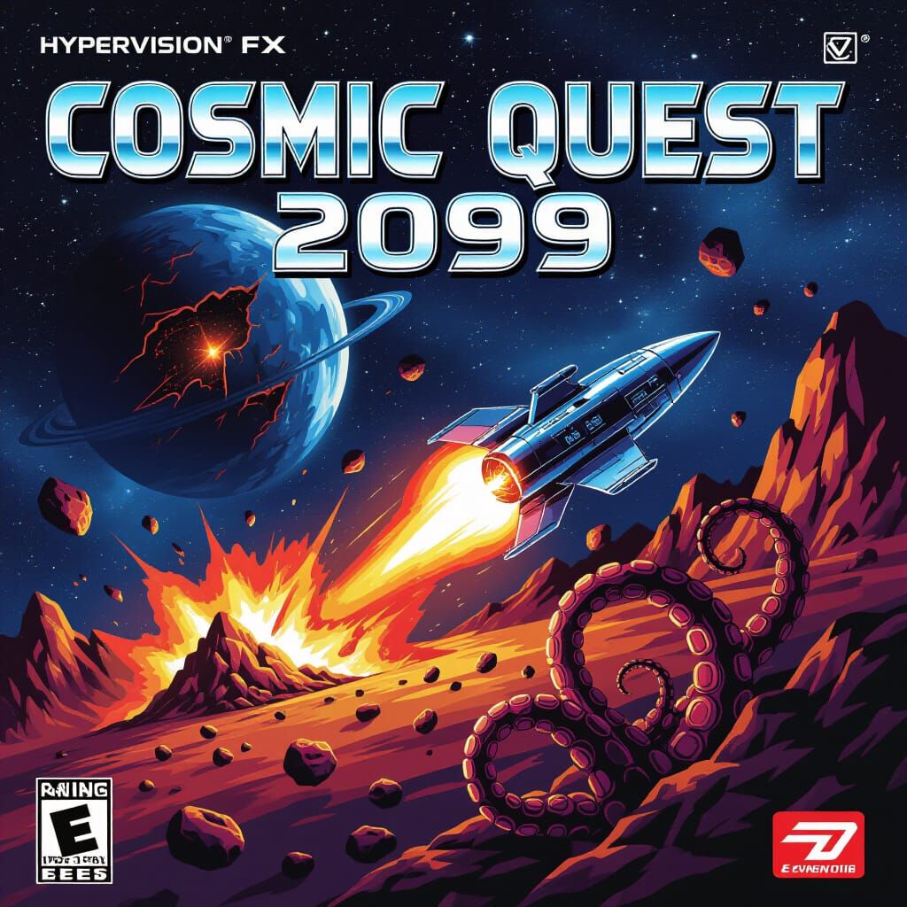 Retro Sci-Fi Game Cover: Cosmic Quest 2099