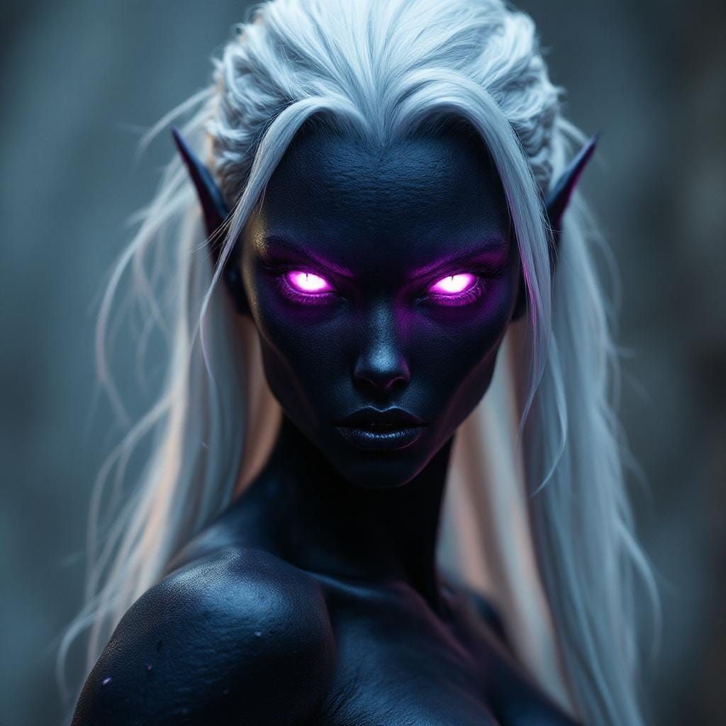 Epic Drow Warrior with Pink Eyes: Cinematic Dark Fantasy