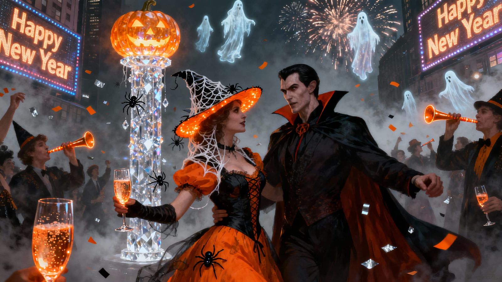 Haunting New Year's Eve Party in Foggy Times Square