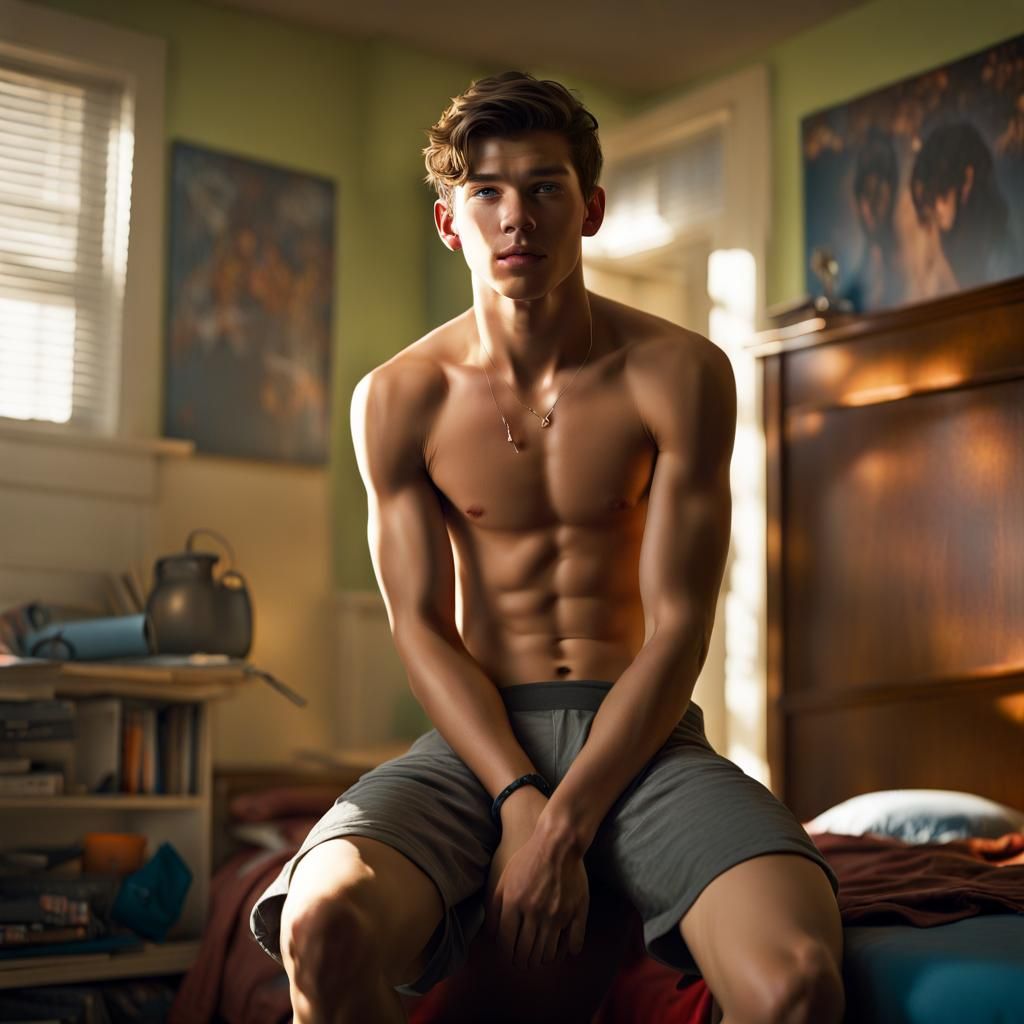 Athlete in Dorm Room with Dramatic Lighting
