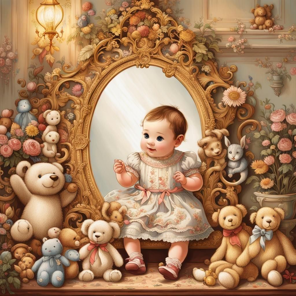 Elegant Victorian Mirror Reflects Innocent Youth and Wise Ag...