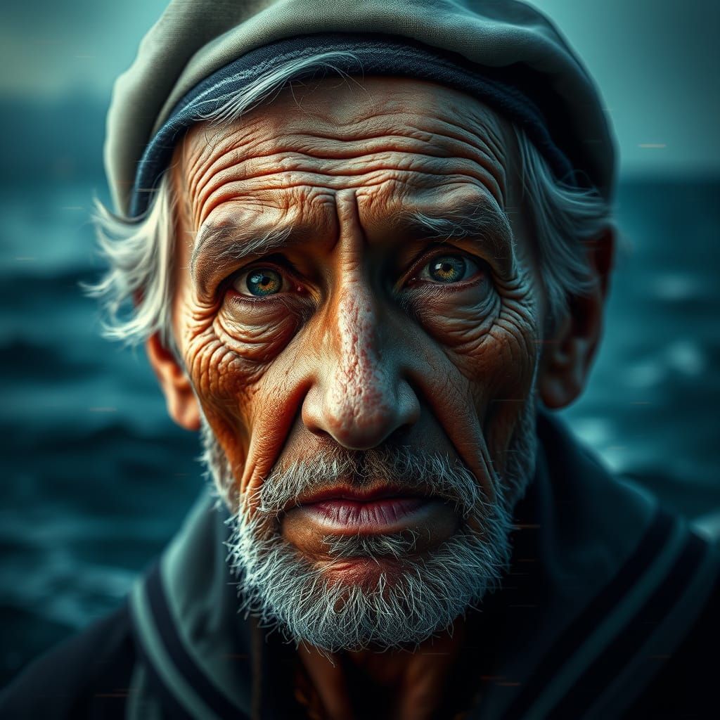 Glitched Portrait of an Old Sailor in Digital Fragmentation ...