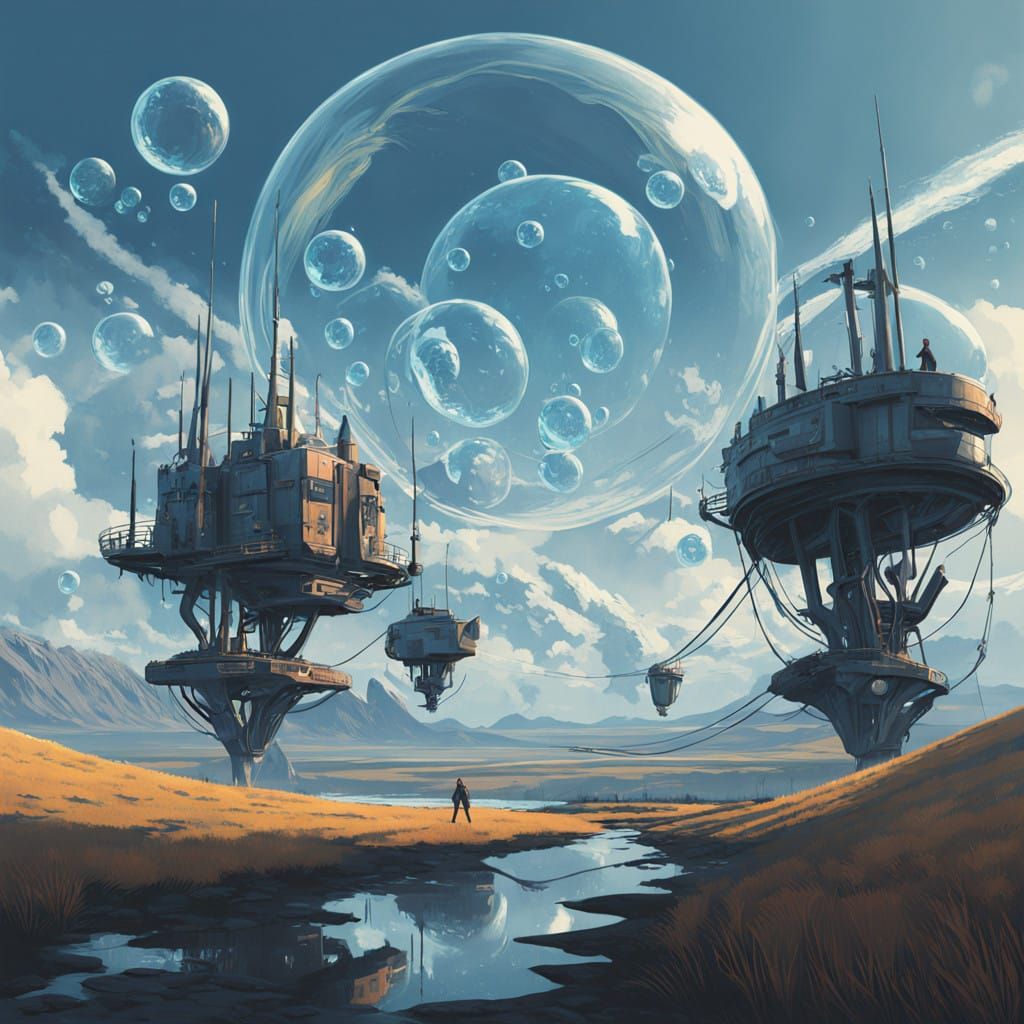 Ethereal Musical Bubbles in a Dreamy Blue Sky