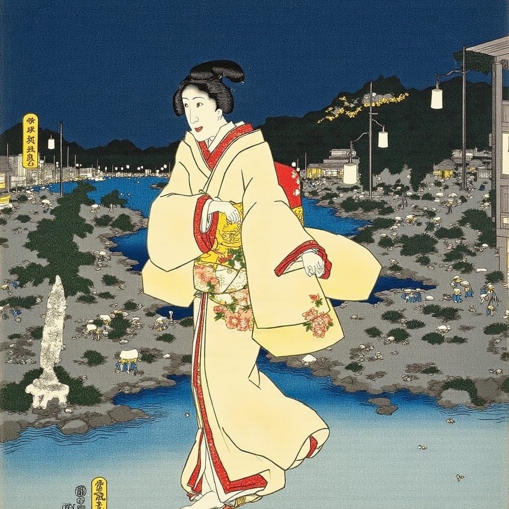 Geisha in Kyoto: A Woodblock Print