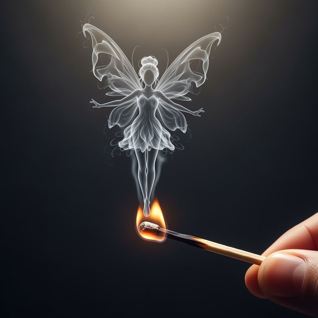 Ethereal Smoke Fairy Emerges from Matchstick Ember