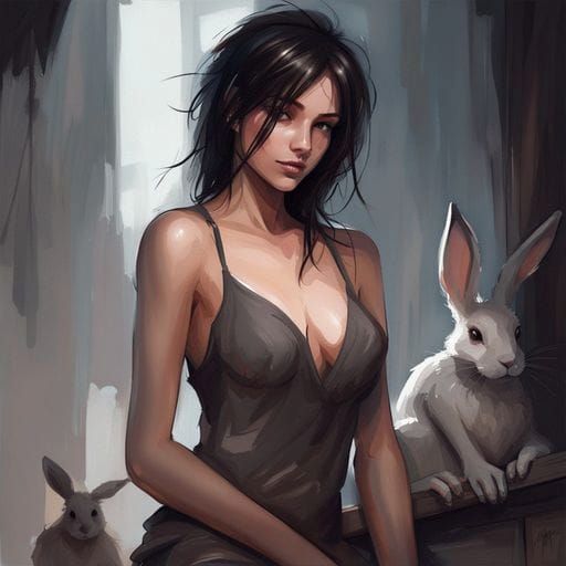 Attractive Woman with Dark Hair in Royo Style