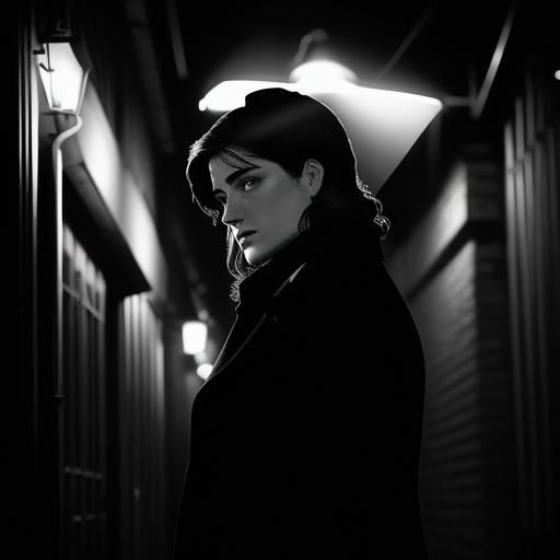 Film Noir Alleyway Scene with Dramatic Lighting