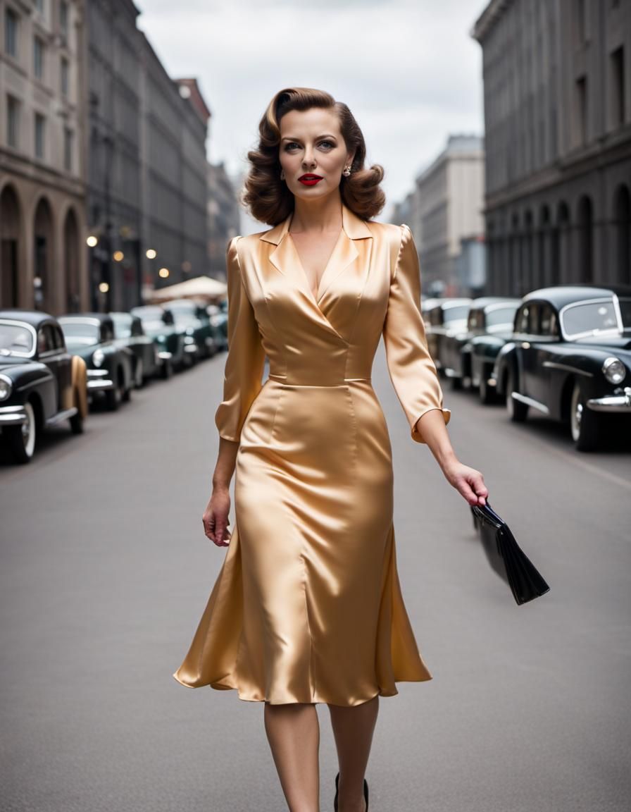 1940s Woman in Satin Dress, Professional Photography