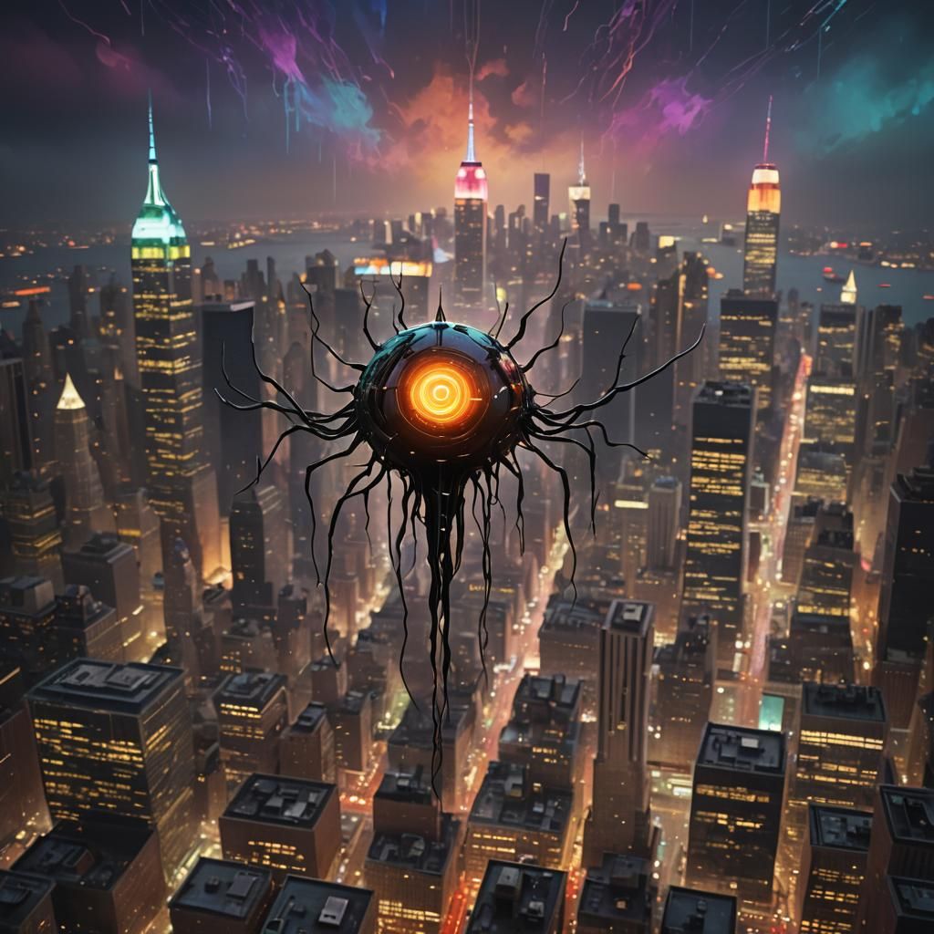 Giant Umlaut over Manhattan in Surreal Digital Painting