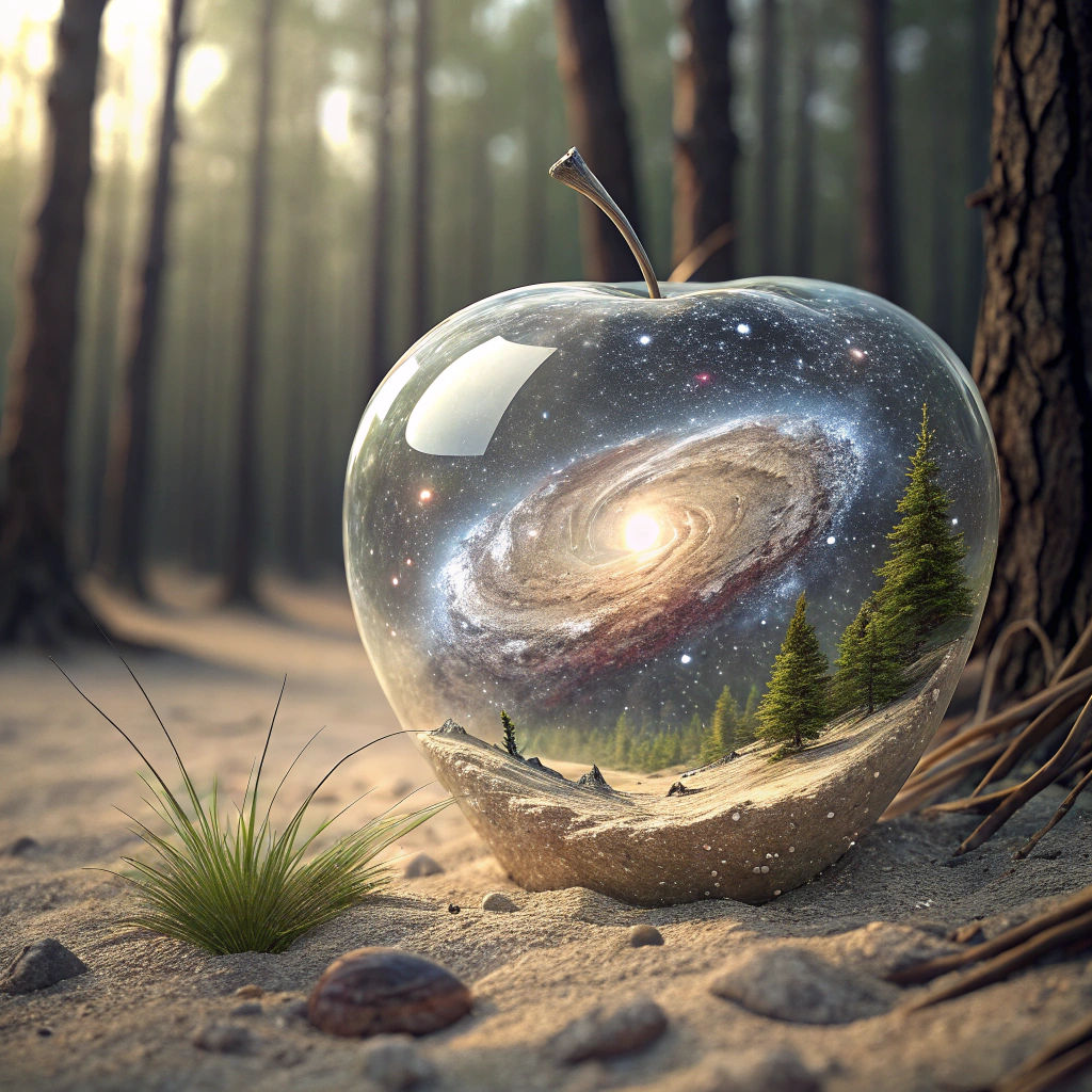 Glass Apple with Milky Way Against Forest