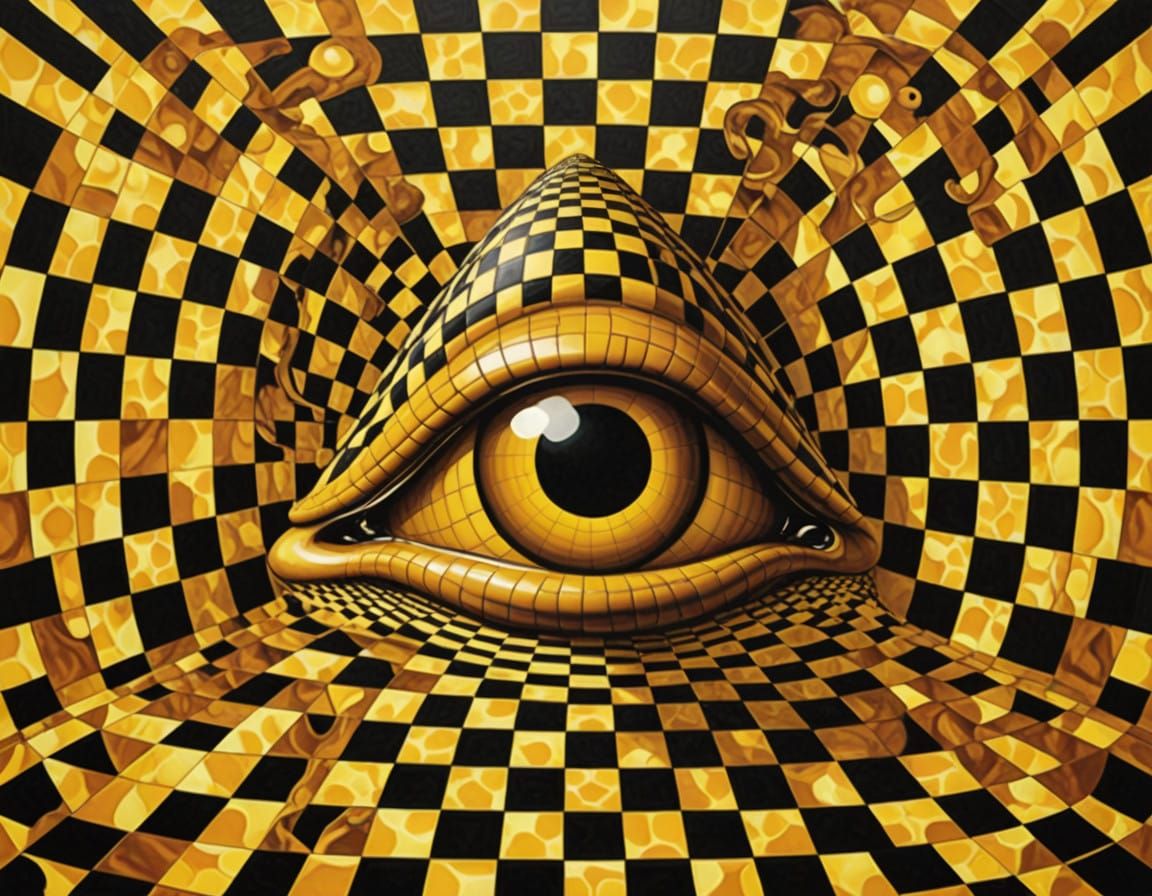 Surrealistic Eye Surveys Geometric Honeycomb in Optical Illu...