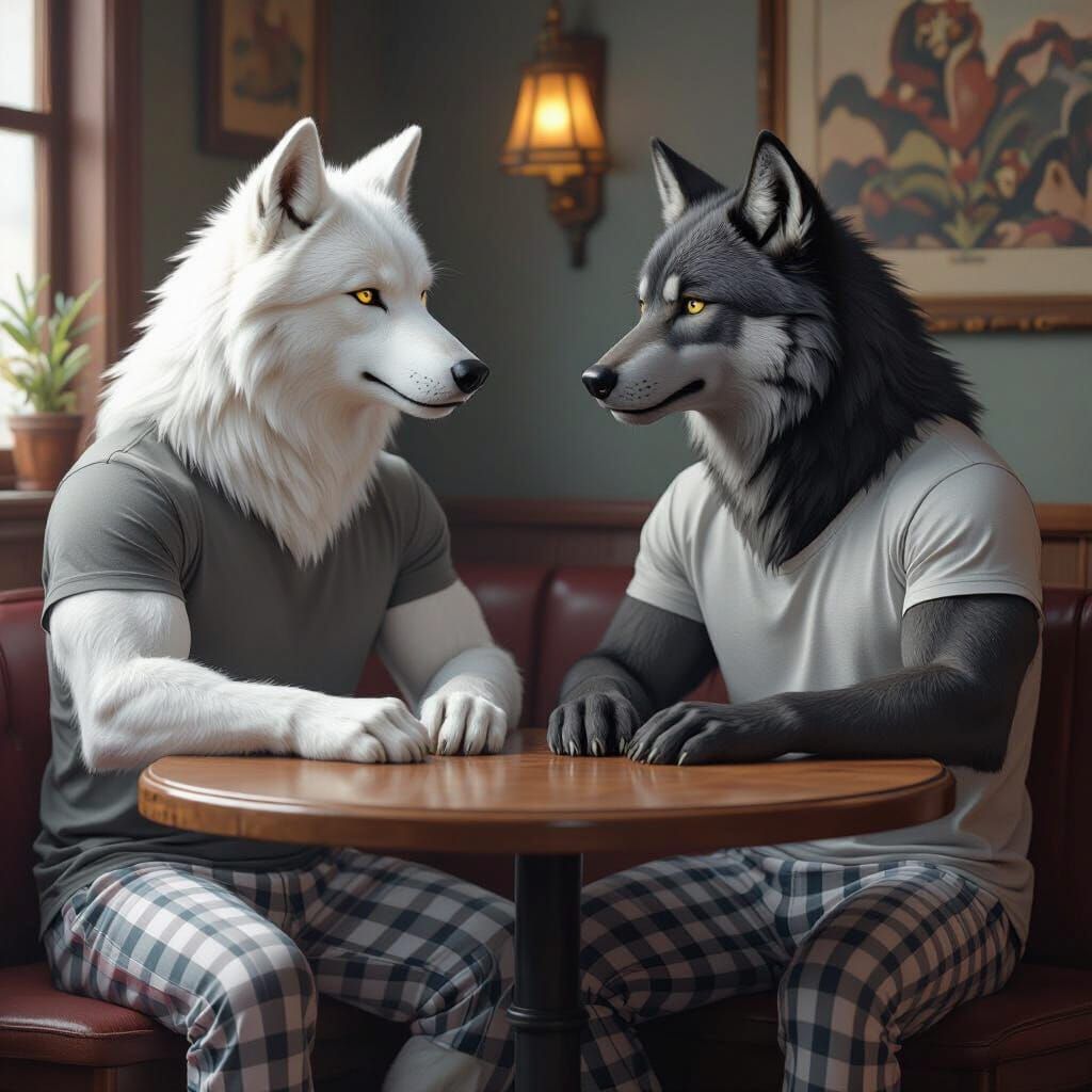 Muscular Wolves Enjoying Brunch in Detailed Matte Painting
