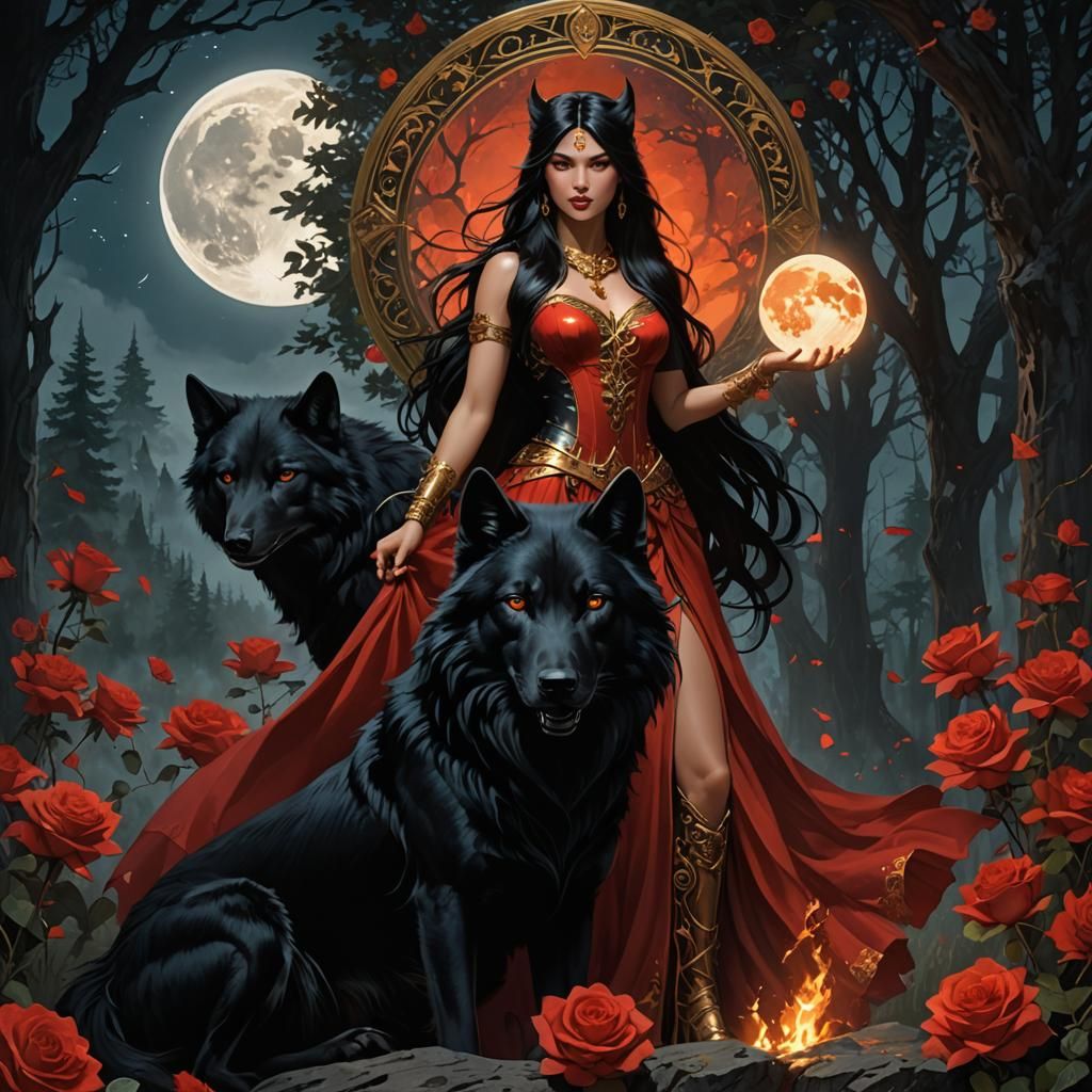 Goddess with Wolf: Dark Fantasy Portrait