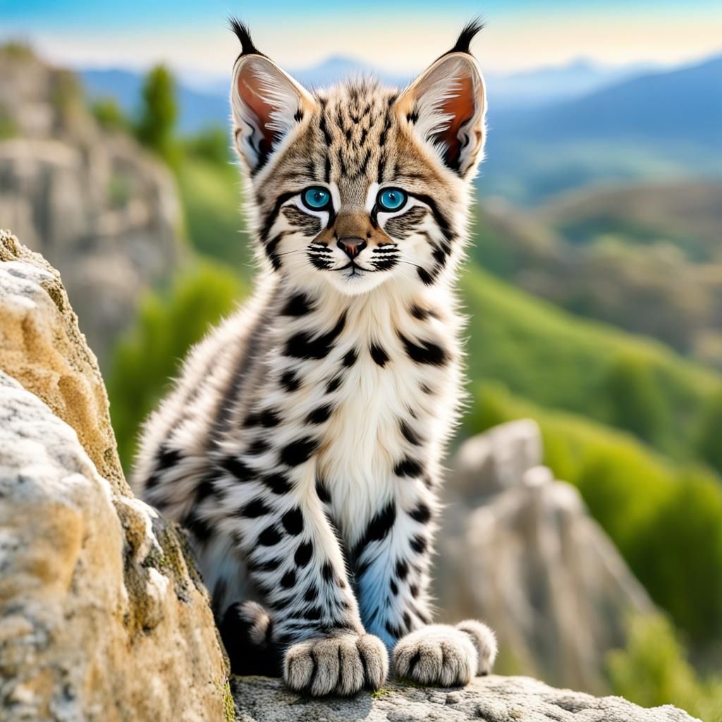 Iberian Lynx Kitten Overlooking Valley