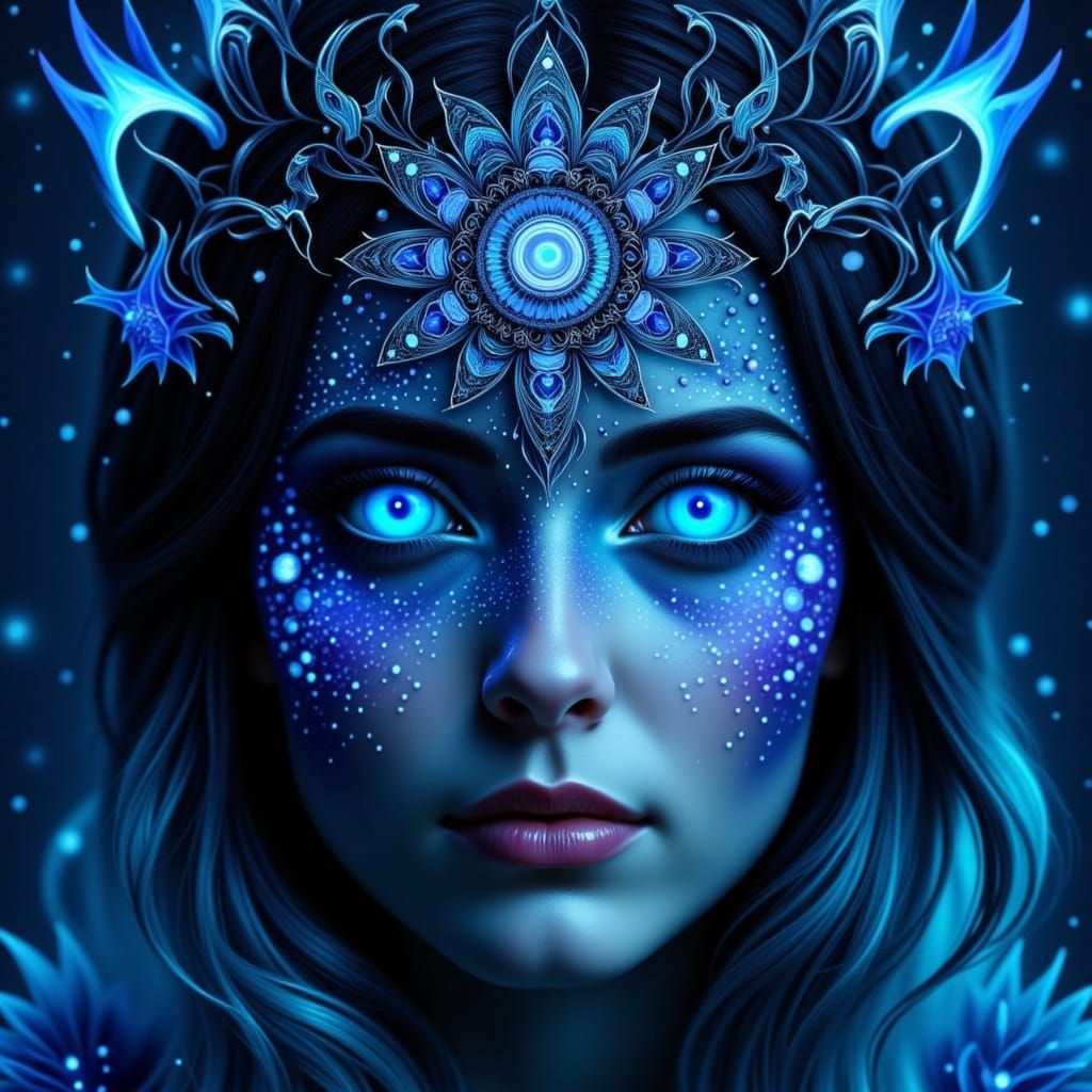 Ethereal Woman Portrait with Mandala Patterns