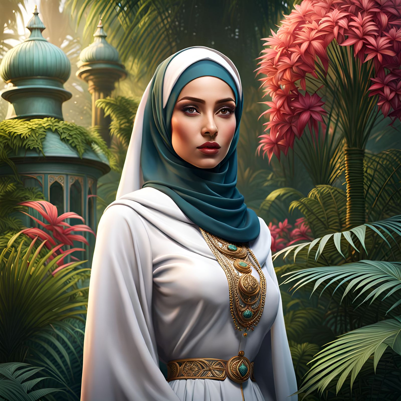 Victorian Botanical Garden Explorer in Delicate Hijab