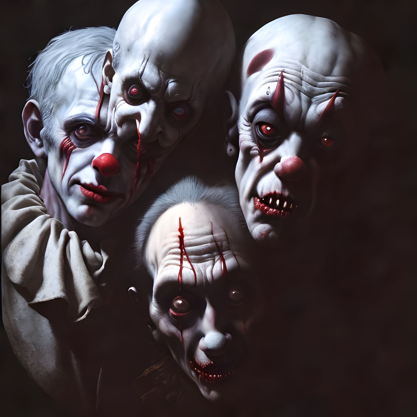 Hunchback Clowns: A Bloody Horror Portrait