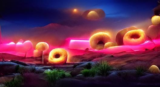 Surreal Neon Donut Landscape