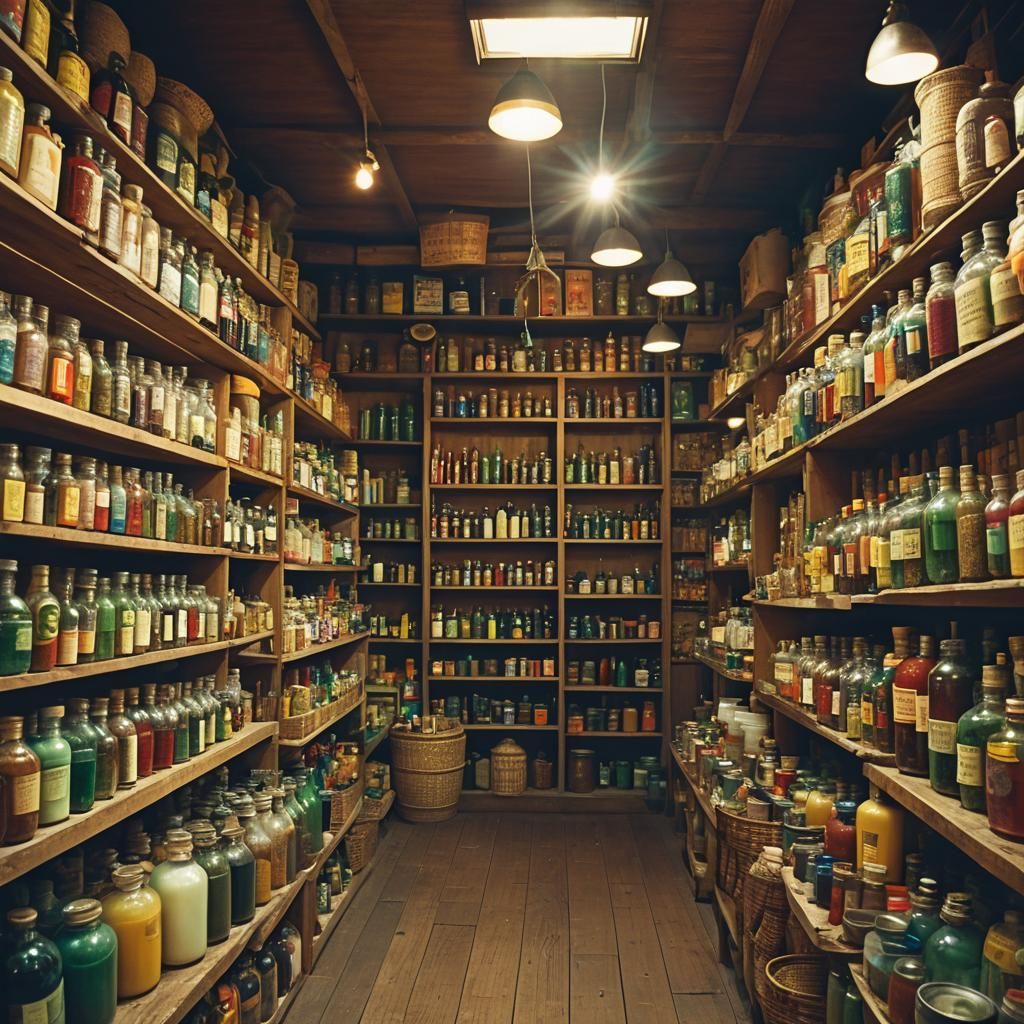 Caribbean Herbal Store in Warm Cinematic Light