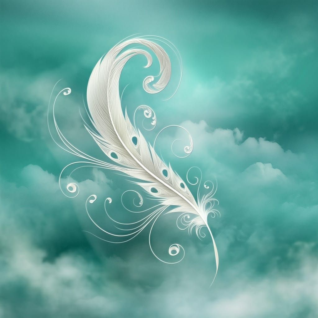 Beautiful Filigree Feathers in a Misty Blue Sky