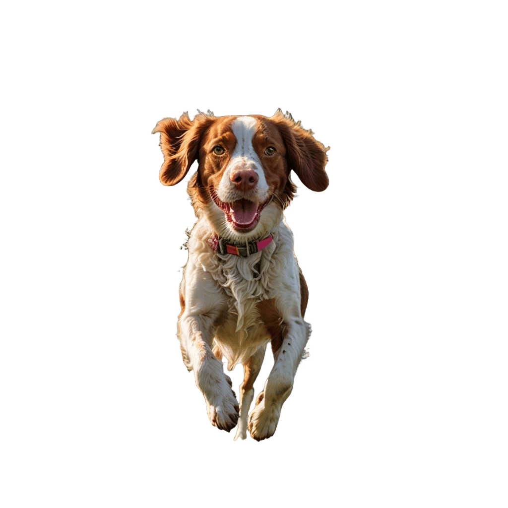 Brittany Spaniel Leaps in Golden Light of a Sunny Meadow