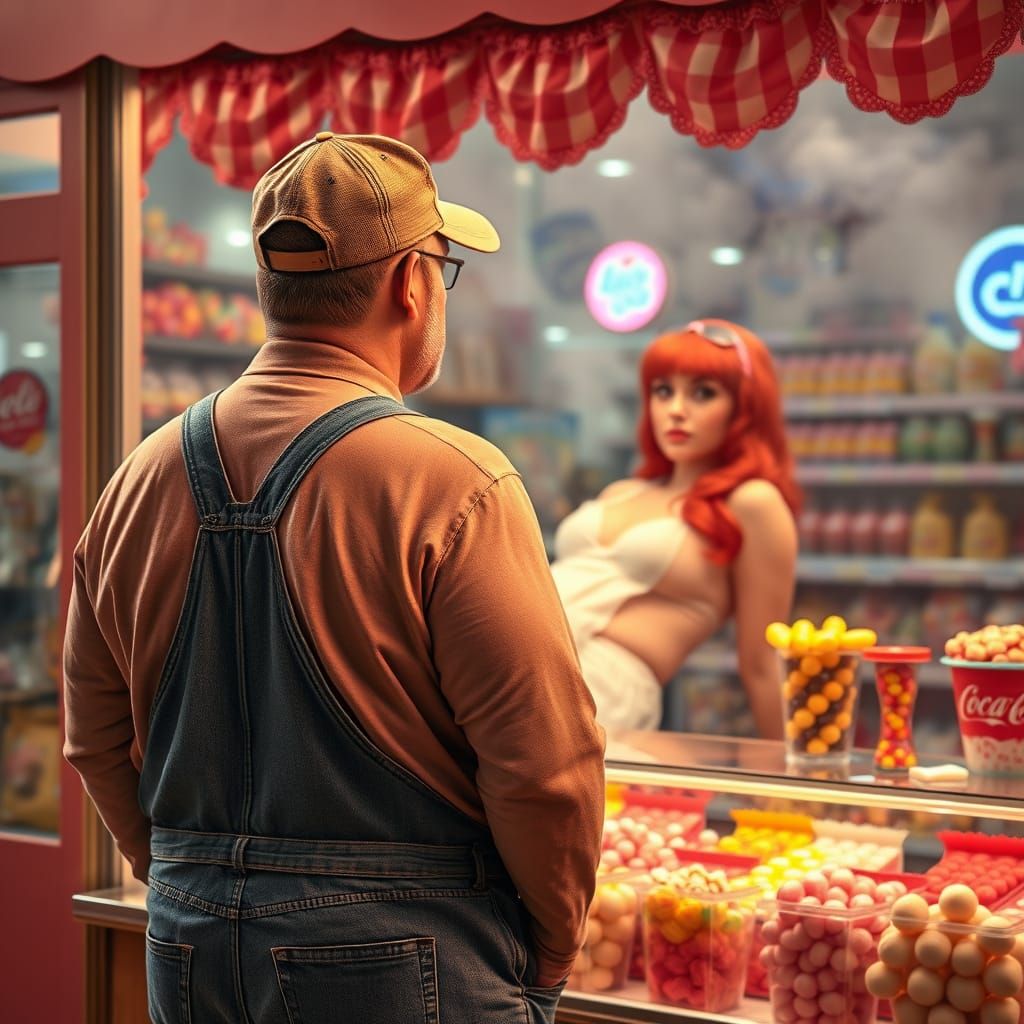 Man Longingly Gazing Through Vintage Candy Shop Window