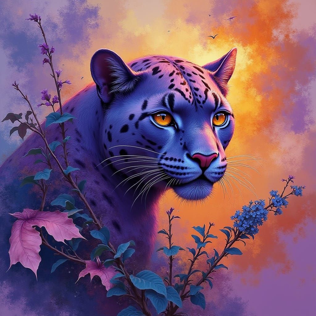 Hyper-Realistic Black Panther in Vibrant Grunge Palette