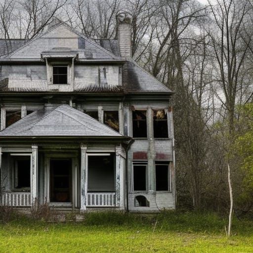Eerie Abandoned Mansion in Woods at Night