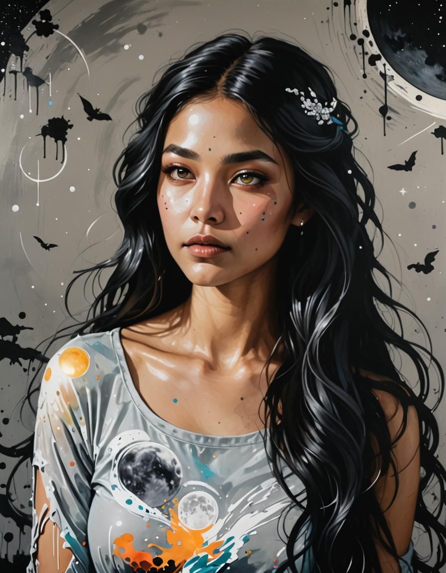 Lunar Goddess Summoning Spirits as Graffiti Art