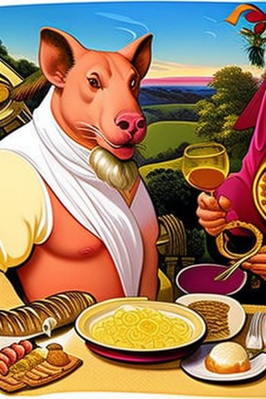 Gluttony Personified: Pig in Baroque Style