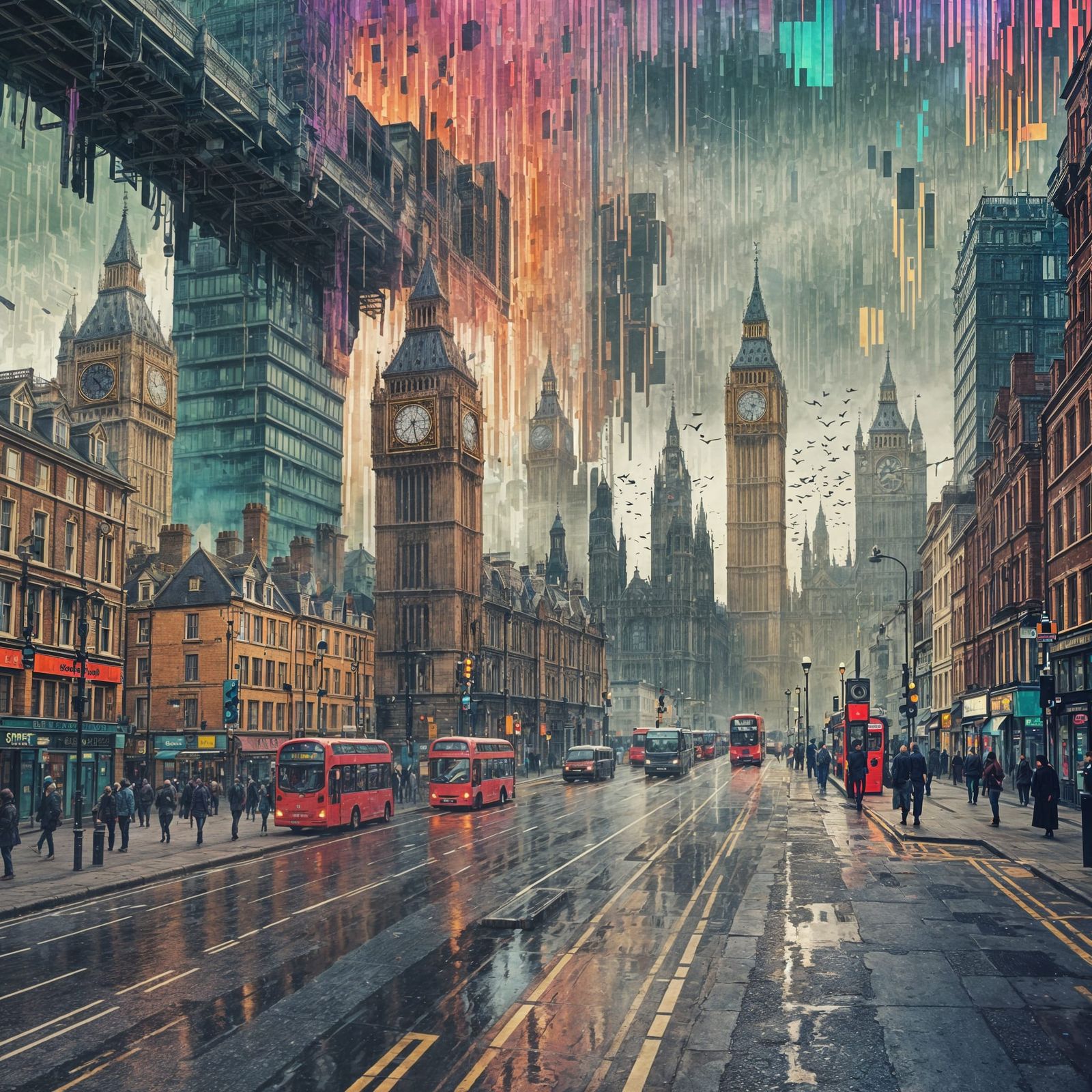 GLITCH art; distorted blend ; matrix style blend, two sepera...