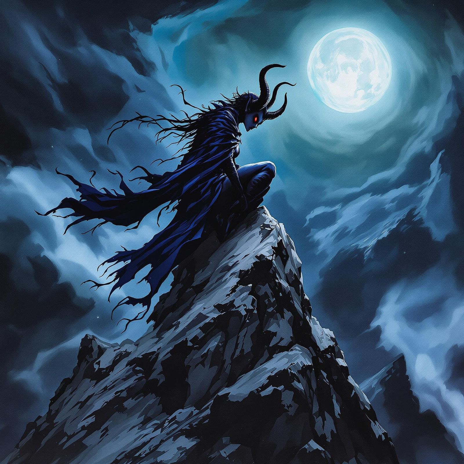 Tiefling Rogue Basks in Moonlit Shadows