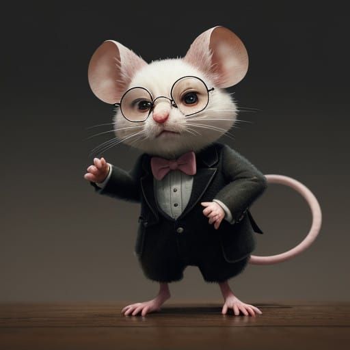 Dapper Mouse in Crisp White Dress Shirt with Red Bowtie and...