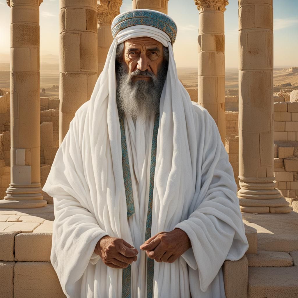 Jewish Man at Herod's Temple in White Robe