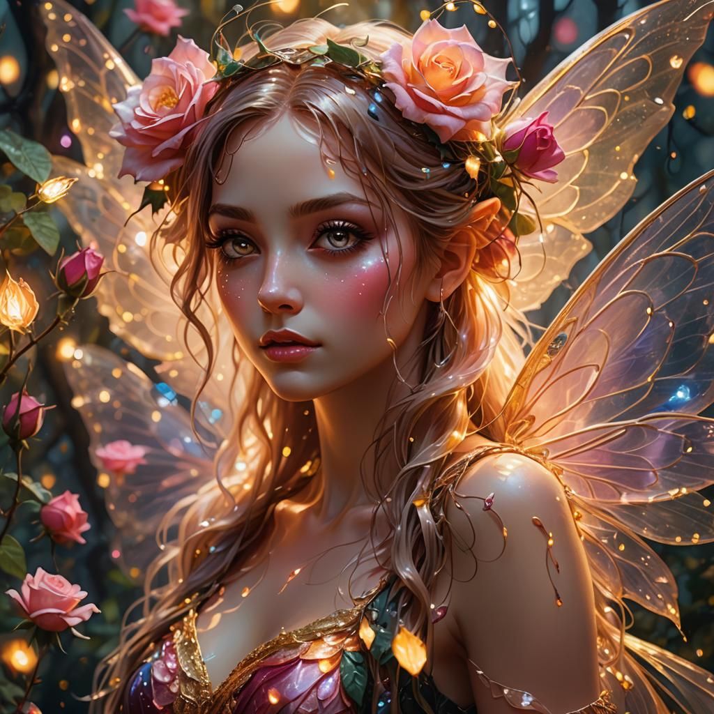 Rose Fairy Dancing in Mystical Forest: Hyper-Realistic Art