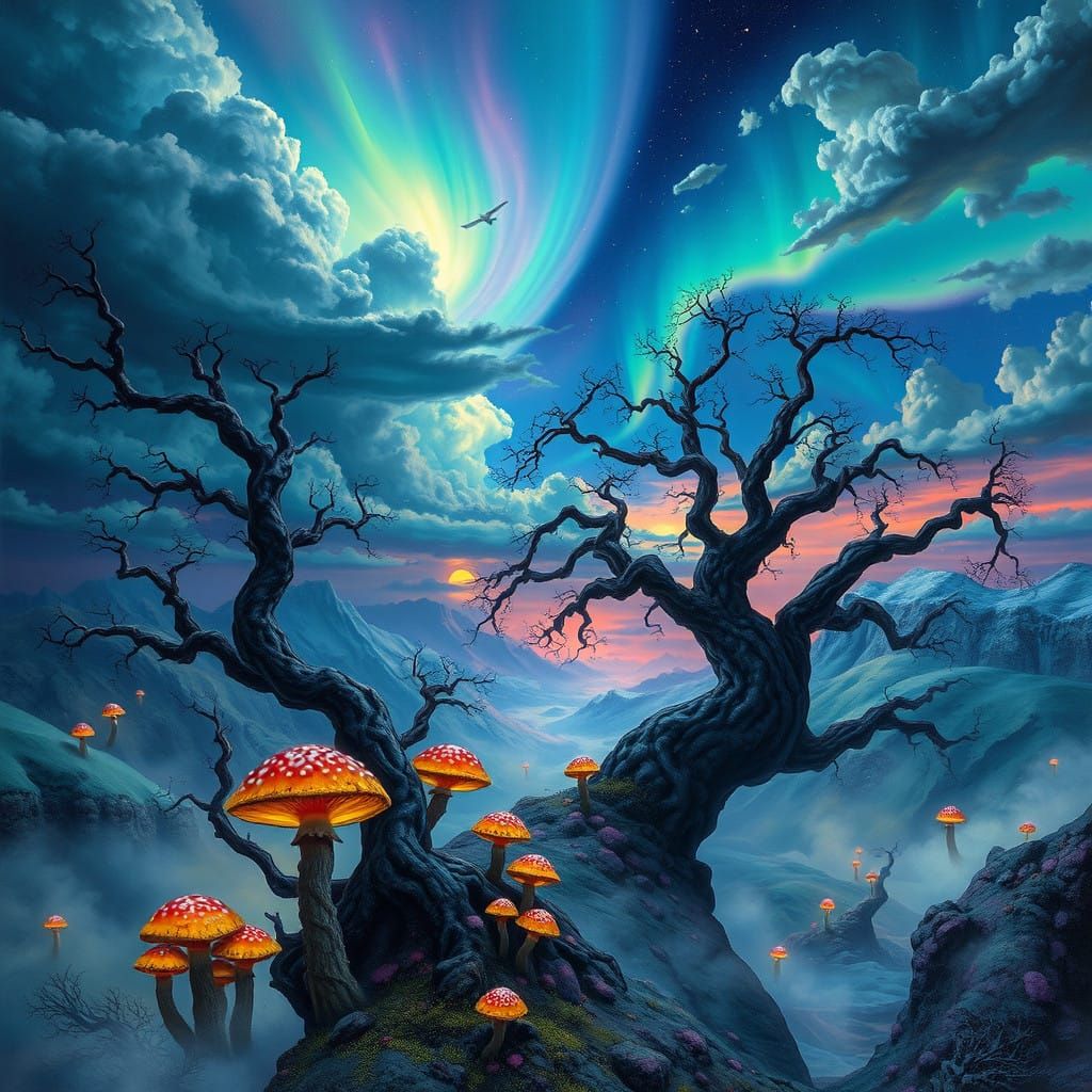 Vibrant Surreal Dreamscape of Iridescent Wonder