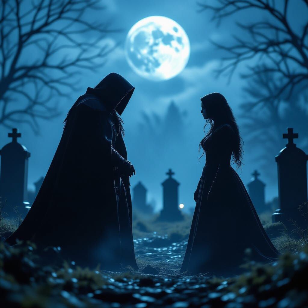 Headless Horseman vs Night Hag in Moonlit Graveyard