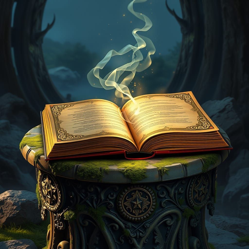 Surrealist Fantasy Portal in Majestic Leather-Bound Tome