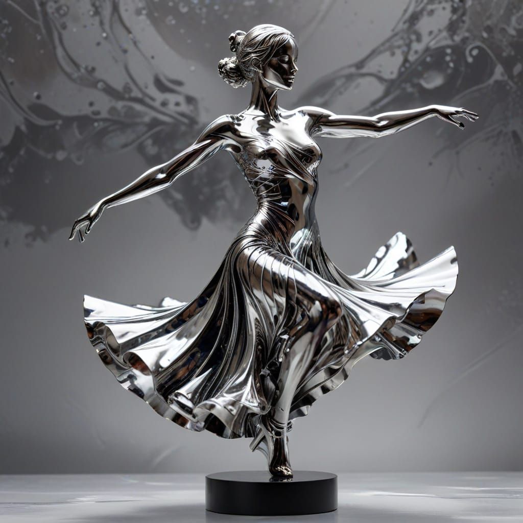 Surreal Chrome Dancer Unveiled in Metallic Abstraction