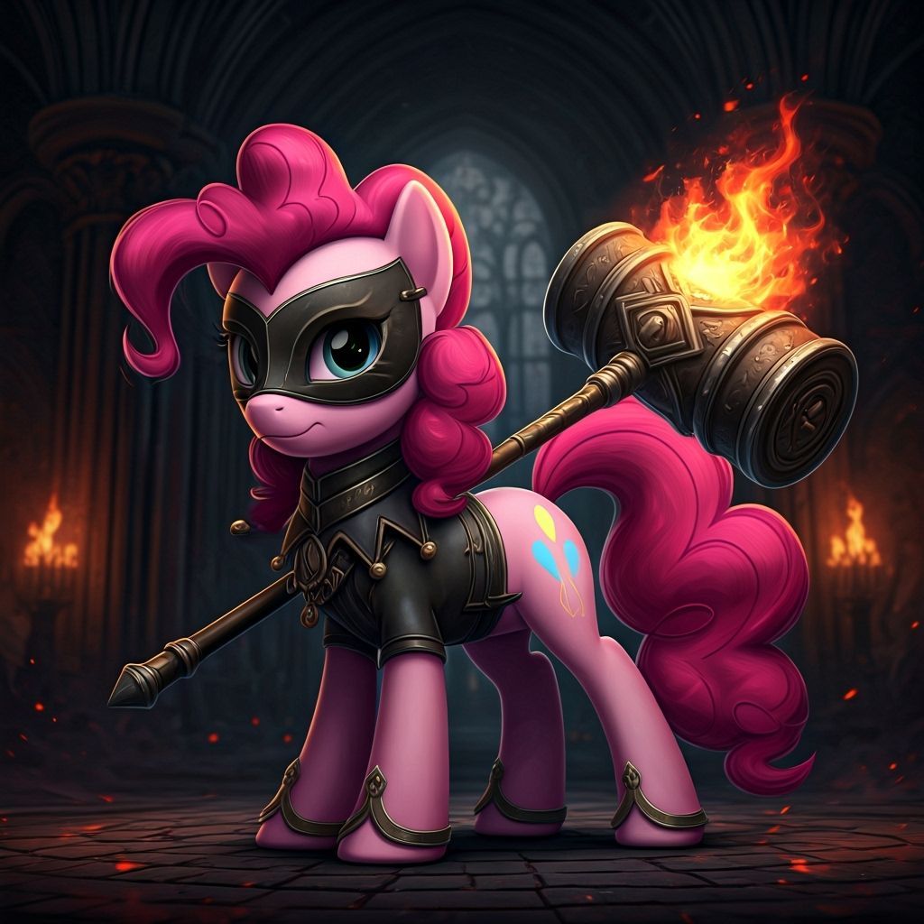 Dark Fire Mage Pony Jester in High-Fantasy Style