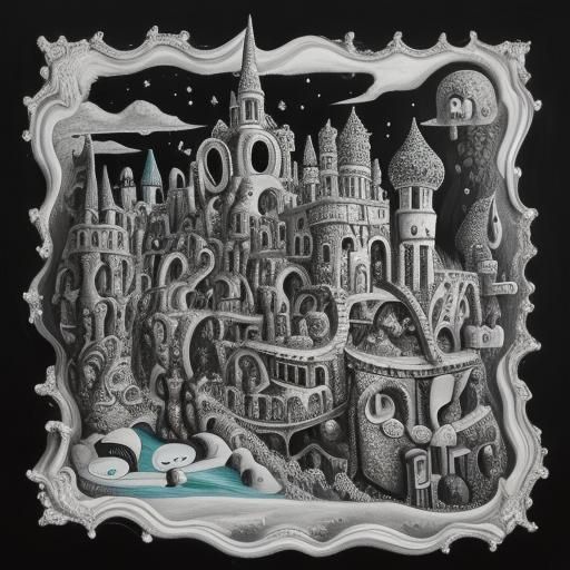 Black and White Candyland in Naive Art Style
