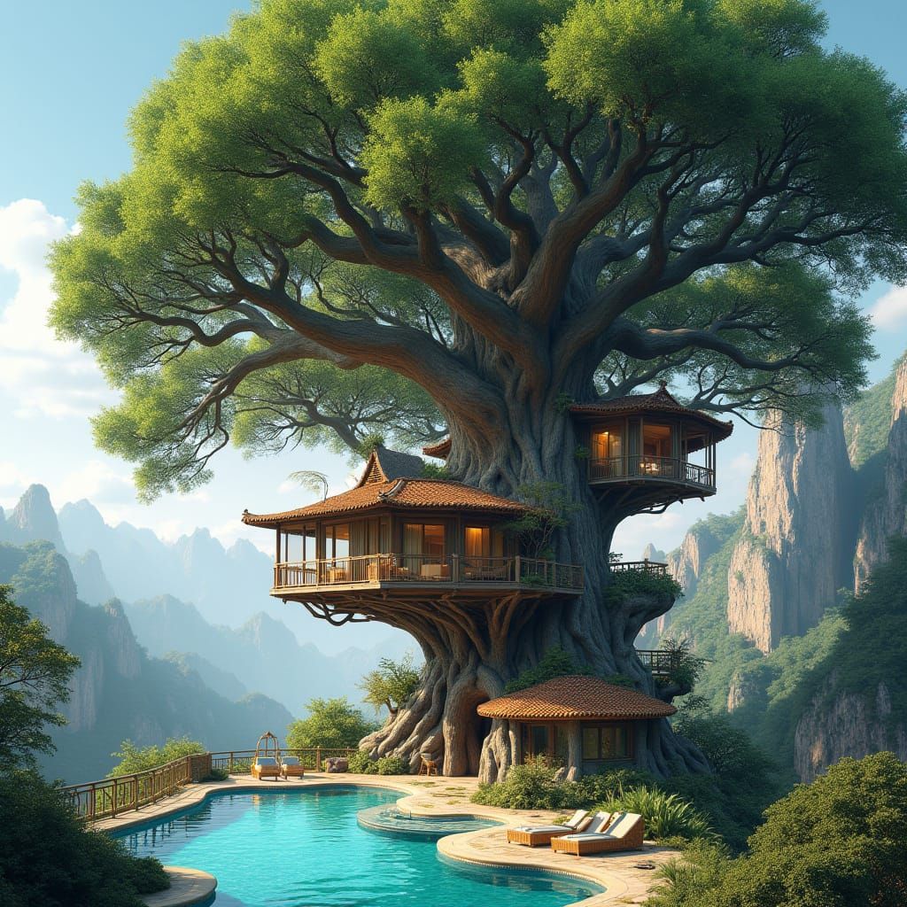 Ethereal Mountain Oasis with Treehouse and Luxury Pool