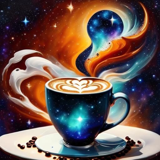 Cosmic Coffee Cup Under Stars in Double Exposure