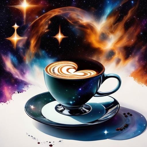 Cosmic Coffee Cup Double Exposure Under Stars