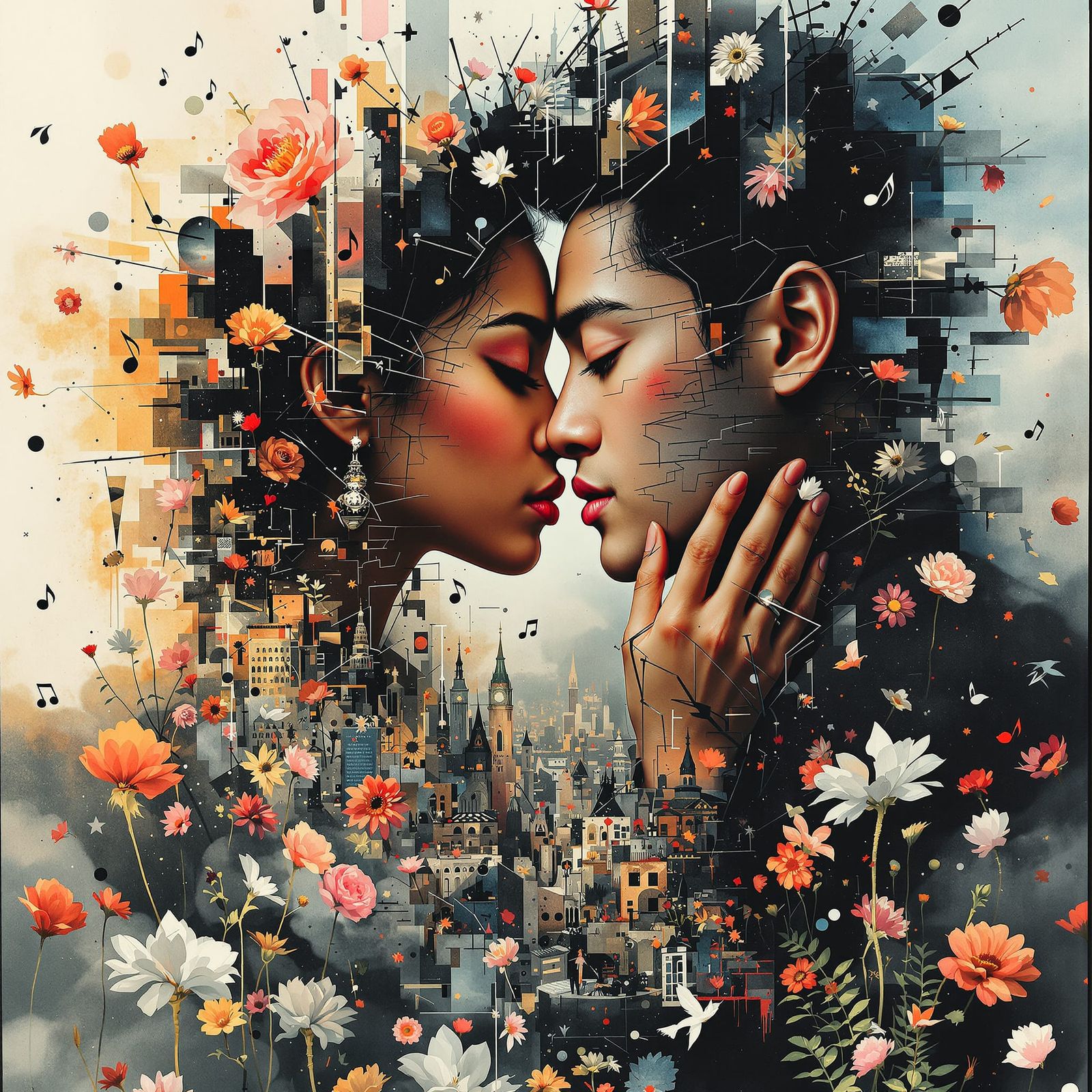 Surreal Double Exposure of Love and Heartbreak