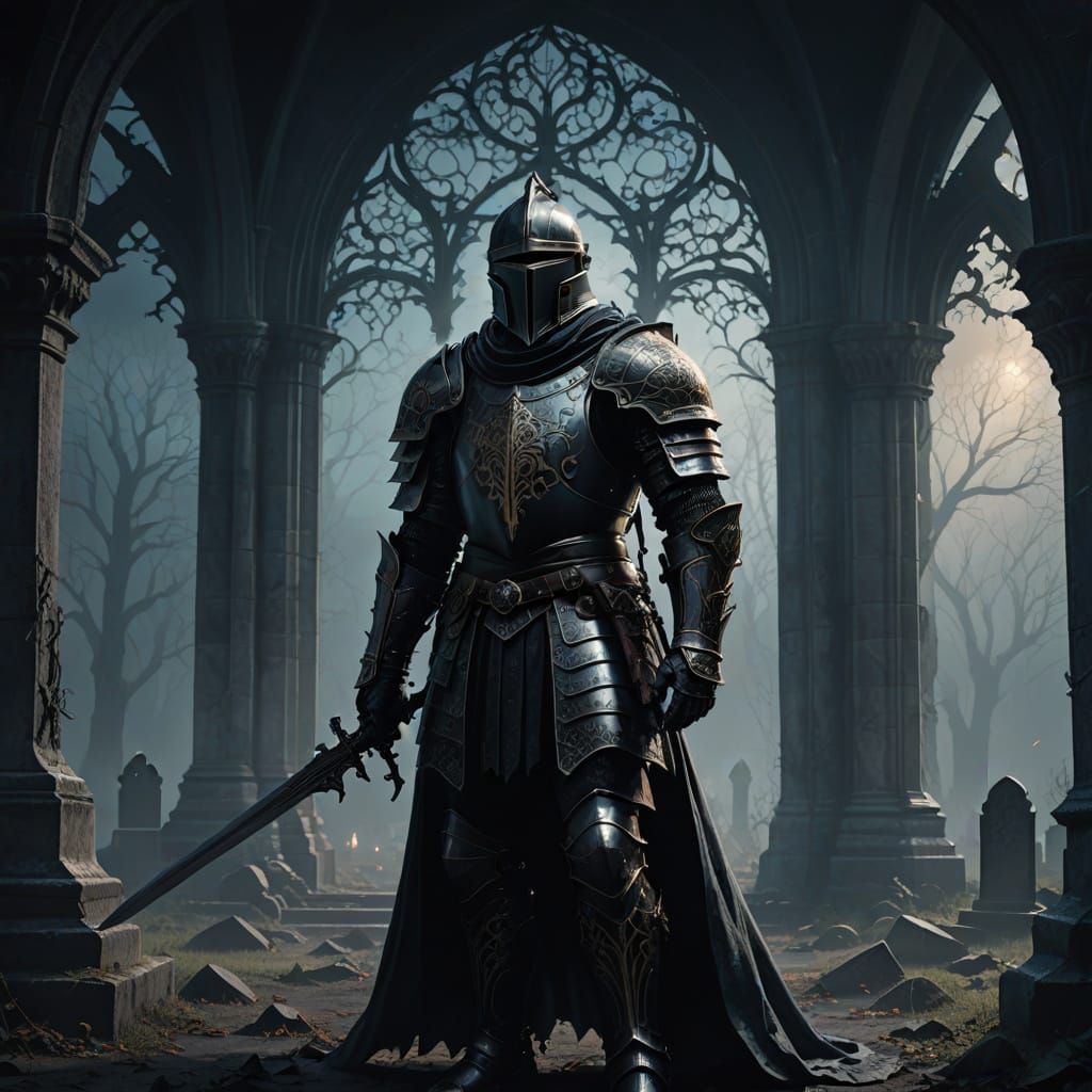 Knight in Gothic Armor with Inner Meditation, Dark Fantasy S...