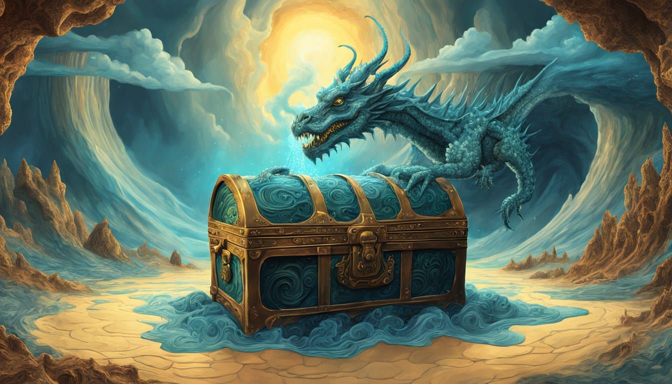 Spectral Dragon Asleep in a Cave, Watercolor Concept Art