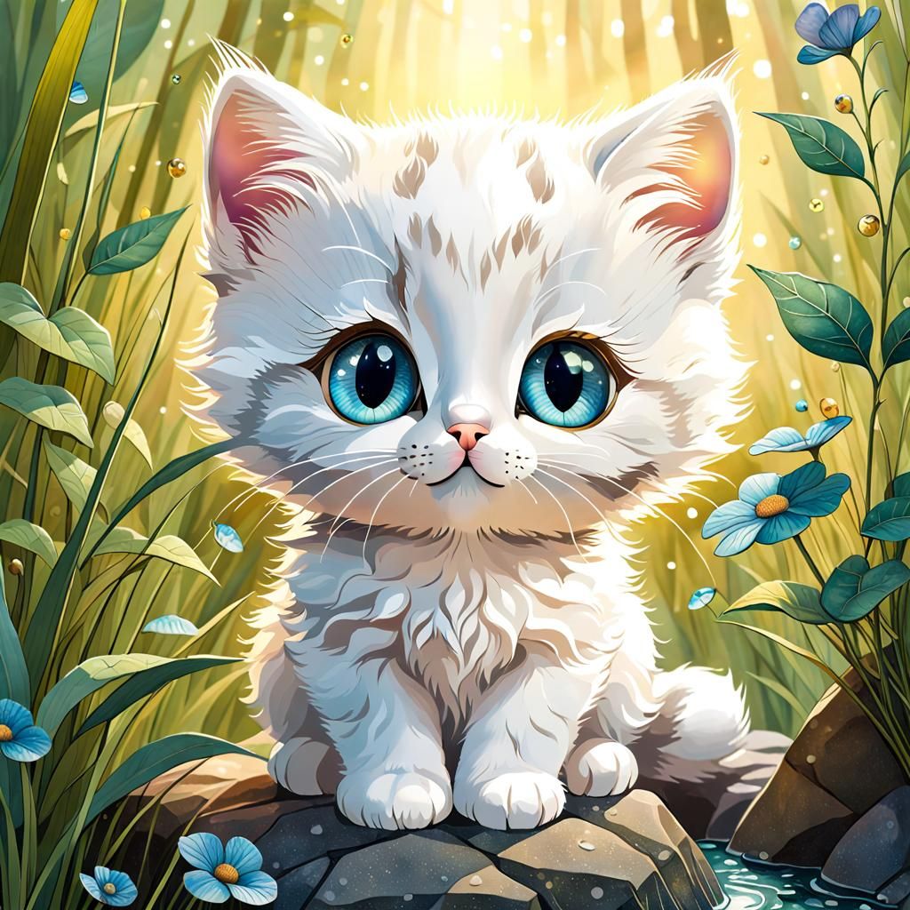 Adorable Kitten in the Wild: Detailed 3D Render
