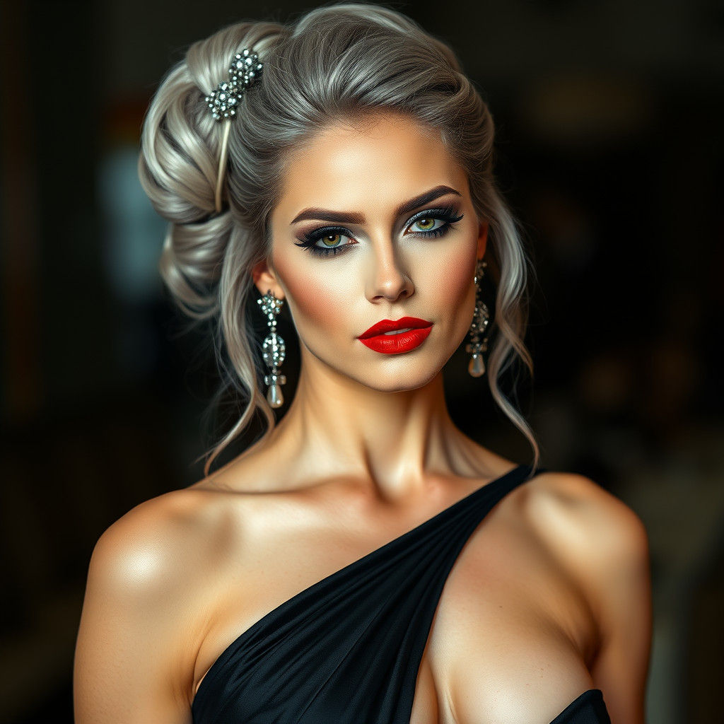 Luxurious Woman in Black Gown, Editorial Portrait