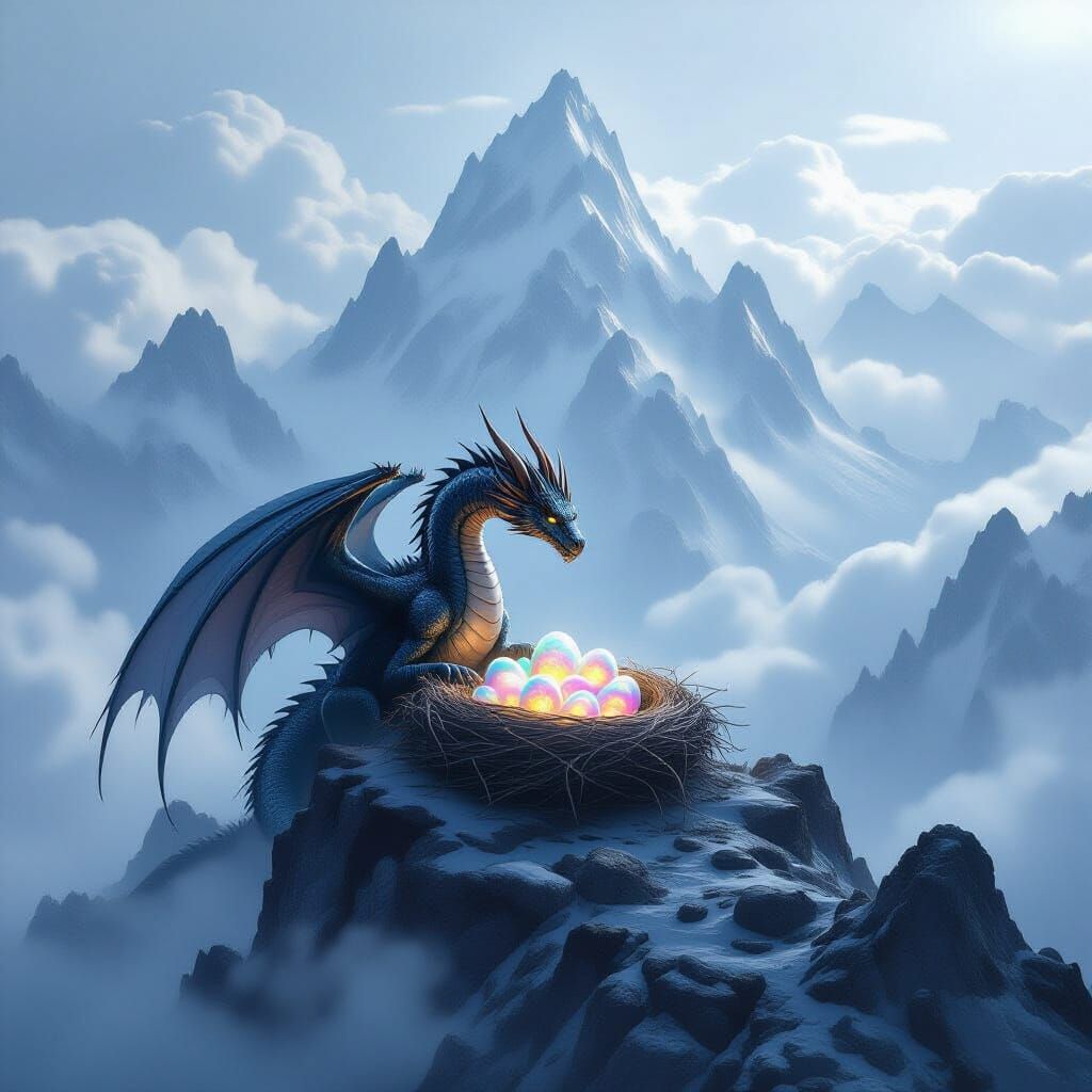 Dragon Guards Nest Atop Mountain Peak